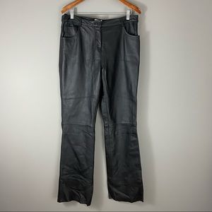 Neiman Marcus Size 14 Black 100% Genuine Leather Pants Zip Fly Pockets